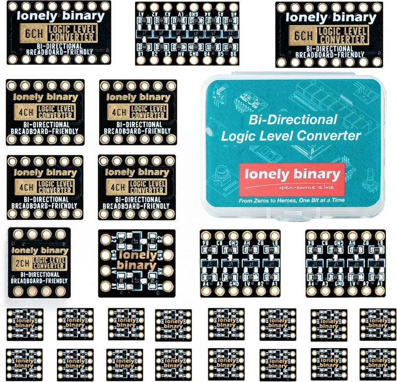 LONELY BINARY مجموعة محول مستوى المنطق 27 قطعة - وحدات تحويل ثنائية الاتجاه متعددة القنوات 3.3 فولت إلى 5 فولت إصدار الذهب خالي من الرصاص 2/4/6 قناة لمشاريع Arduino و Raspberry Pi و ESP32 - Image 1